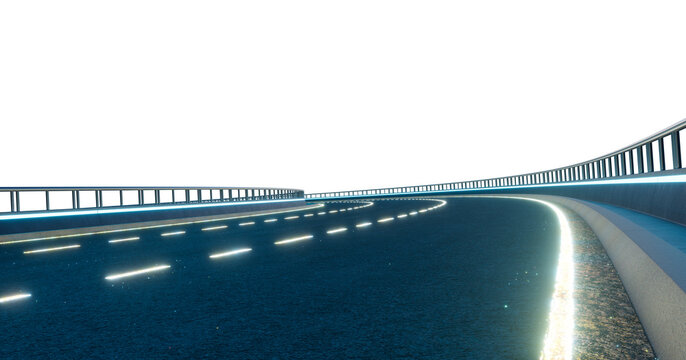 3d rendering futuristic curving highway with glowing lines and path