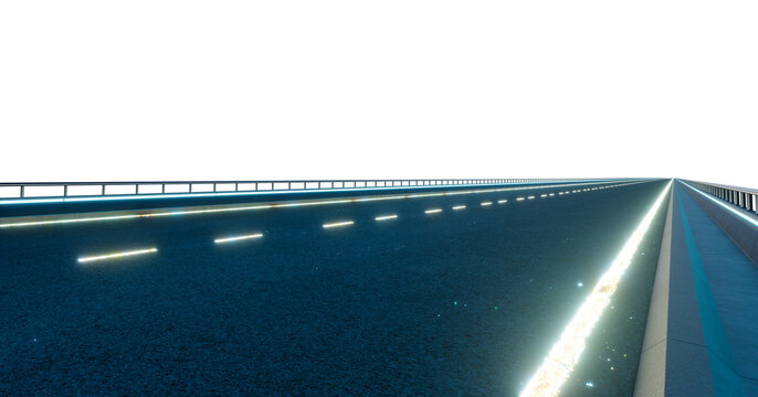 3d rendering futuristic highway disappearing into transparent background