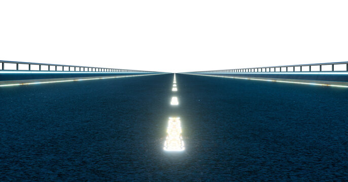 3d rendering futuristic highway leading forward with glowing lines