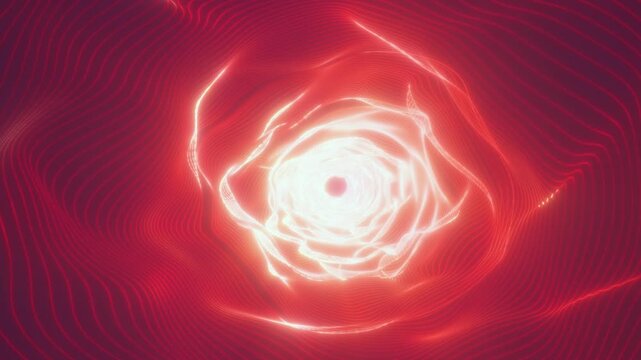 Red glowing wave vortex with a luminous center and flowing contour lines