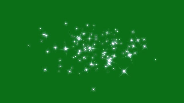 Twinkling glitter star animation with magical sparkle dust trail, bright white glowing particles, flowing light path, shimmering burst effect, fairy wand motion, elegant green screen overlay 4k