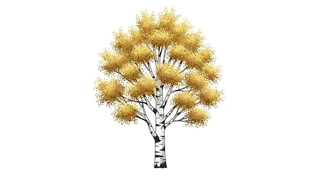 Watercolor aspen tree with golden autumn foliage isolated on white