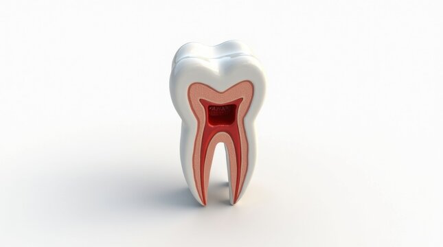 Visualizaci&oacute;n 3D detallada de la anatom&iacute;a de un diente humano que muestra el esmalte, la dentina y la c&aacute;mara pulpar
