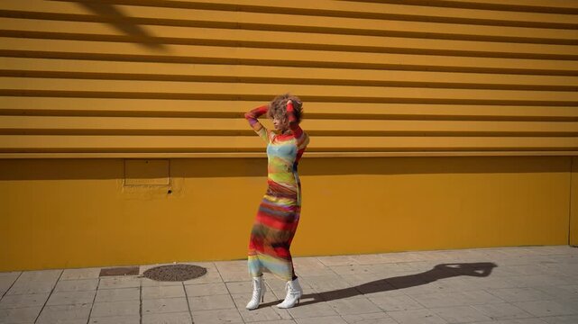 Experience vibrant fashion showcased against a bold and striking background for maximum impact