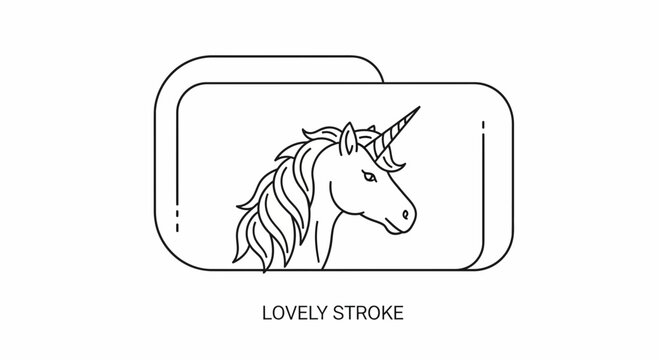line drawing of unicorn head in rounded rectangle