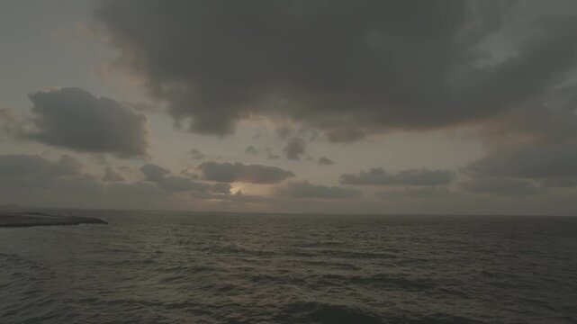 Mediterranean Sea, Egypt, Dramatic Sunset, Clouds, Horizon, Slow Flyover DJI Drone Raw D-Log, Flat Profile Not Color Grading, Footage