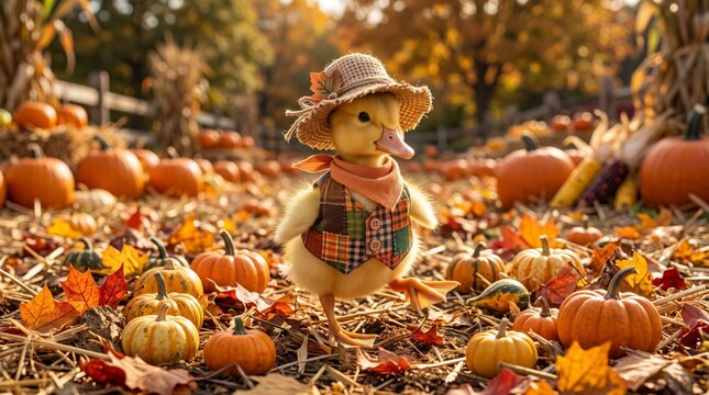 duckling dressed as a scarecrow