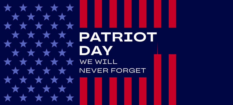 American Patriot Day card banner, 9/11 background, US flag