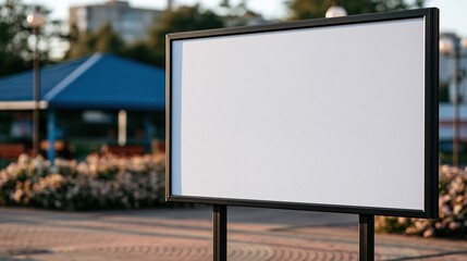 Fototapeta premium Blank outdoor advertising billboard for marketing or public information in a park setting