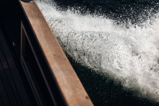 Boat Wake Waves on the Sea, Speedboat Sailing Through Open Water