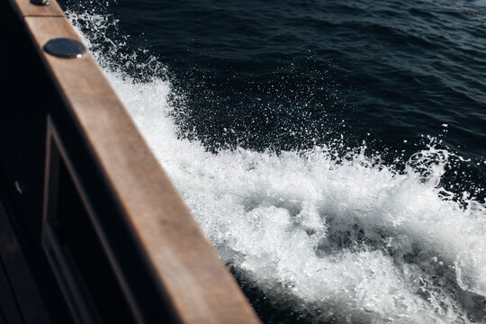 Boat Wake Waves on the Sea, Speedboat Sailing Through Open Water
