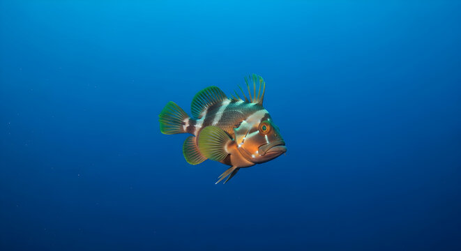 Striped fish swimming in the deep blue ocean