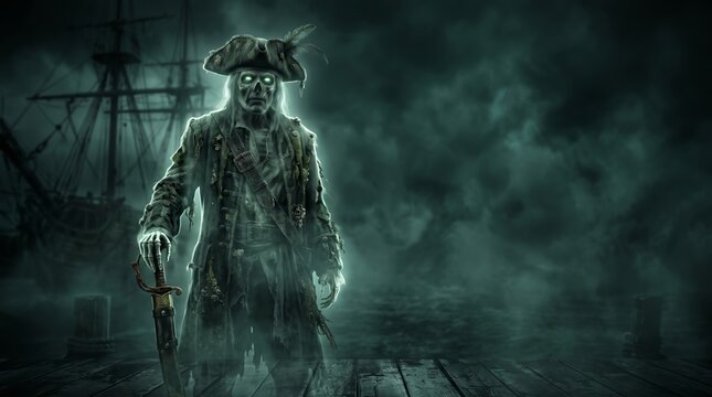 spectral pirate captain holding a sword