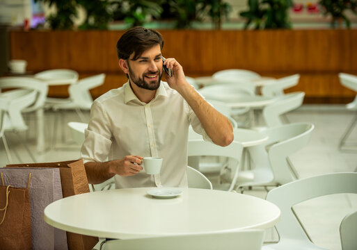 Man Phone Coffee Break.