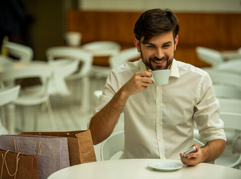 Man Drinking Coffee Alone.