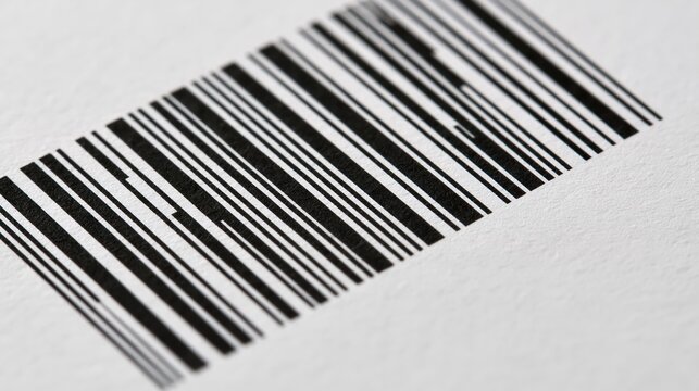 Close-up abstract view of a black and white barcode on a textured white surface, representing retail and data