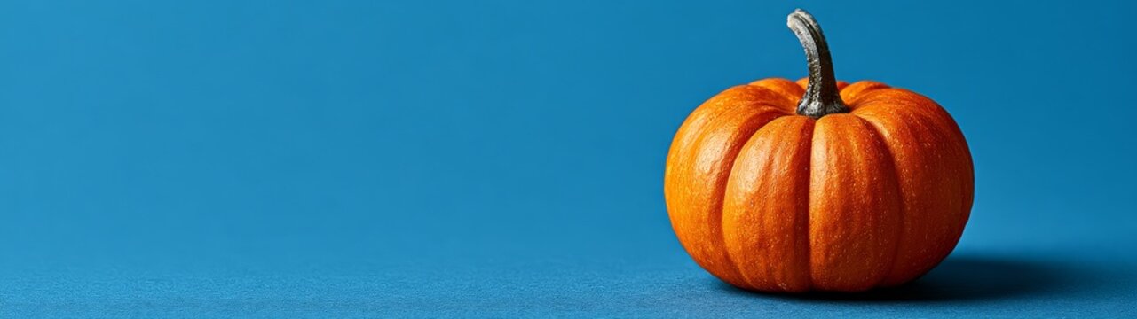 Festive halloween pumpkin on a vibrant blue background minimal spooky backdrop for halloween promotions