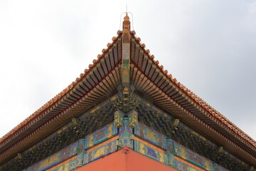 Fototapeta premium Symmetrical Imperial Roof Detail at the Forbidden City in Beijing, China