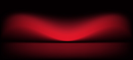 Red studio background. Abstract limbo podium studio room. Dark red gradient wall floor and spotlight scene. Showcase, promotion display. Vector stage mockup illustration © rohim