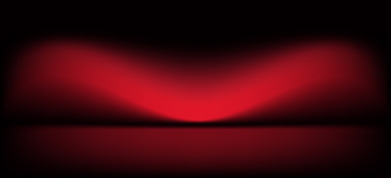 Red studio background. Abstract limbo podium studio room. Dark red gradient wall floor and spotlight scene. Showcase, promotion display. Vector stage mockup illustration
