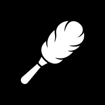 White feather duster icon on black background.