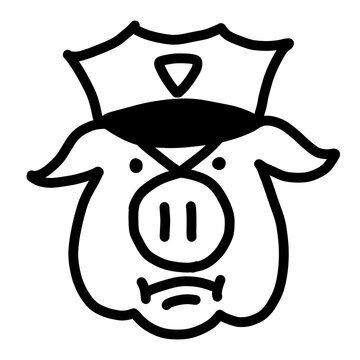 Rebellious pig cop line art vector icon