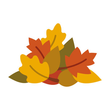 A colorful pile of autumn leaves in a flat vector illustration style.