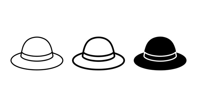 Simple Hat Icons, Minimalist Headwear Vector Set, Classic Fedora Silhouette Collection