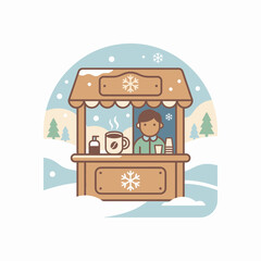 Naklejka premium Winter cocoa stand icon with snow and coffee.
