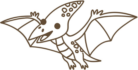 Baby Pterodactyl Dinosaur Vector Line Art Illustration © draftsndoodles