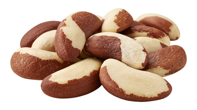 A pile of brown and white Brazil nuts isolated on transparent background PNG cutout