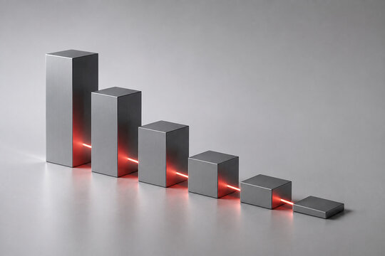 Metallic Decreasing Bar Chart With Red Glowing Laser Line