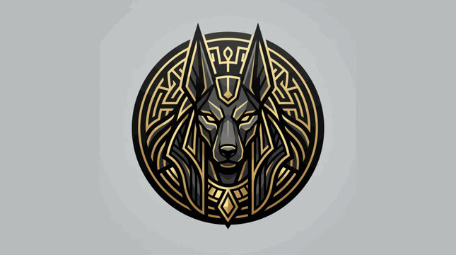 Detailed gold and black Anubis mask emblem