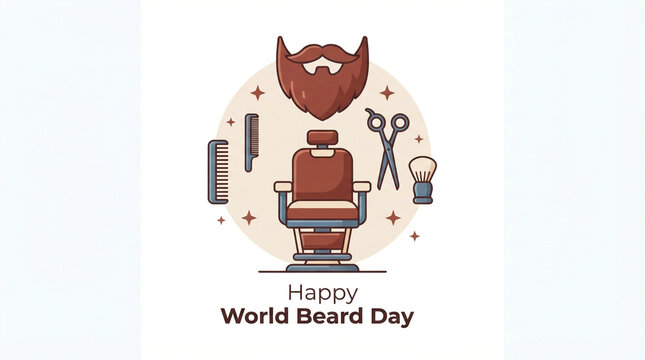 Haircut icon, vintage barber chair, men's facial hair, razor and scissors, grooming Illustration and design elements