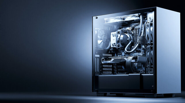 Powerful custom computer build with intricate internal components and cooling system.