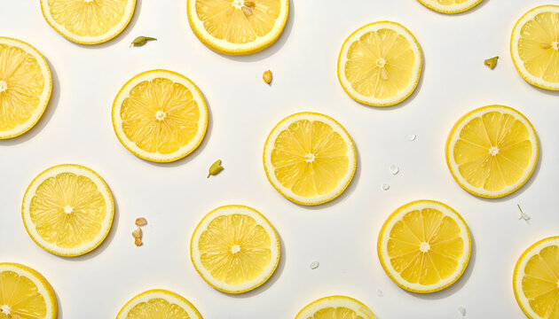 Fresh lemon slices pattern design with vibrant citrus texture for food packaging, summer branding, and backgrounds.