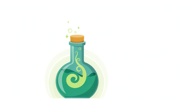 Magic green potion flask glass bottle with cork halloween vector isolated on white background