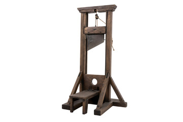 Naklejka premium Old brown wooden guillotine head rest block hanging frame isolated on transparent background PNG element