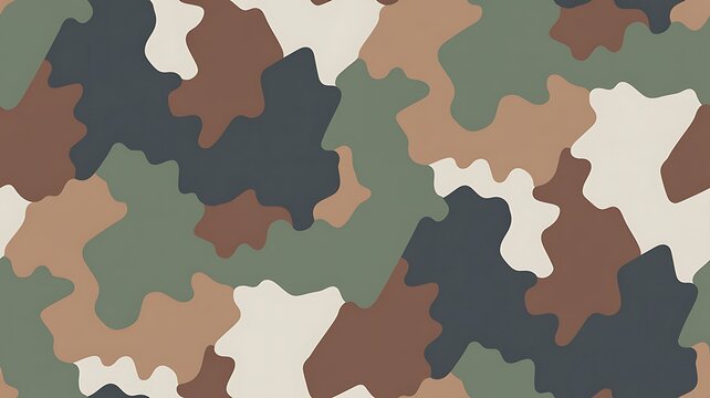 Seamless camouflage pattern featuring organic shapes in muted earthy tones for versatile military style textile design