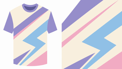 Obraz premium Abstract Geometric Pastel T-Shirt with Zigzag Stripes and Retro Color Blocks.