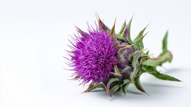 Milk thistle plant isolated on white background, medicinal herb