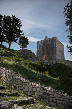 Low angle view of fortress, Stolac, Bosnia and Herzegovina 