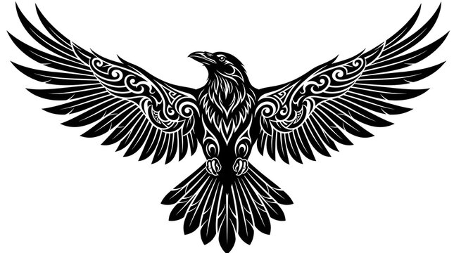 Raven with wings spread