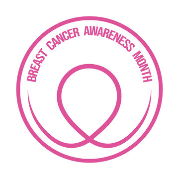 Breast Cancer Awareness Month label with pink ribbon. Transparent illustration. Support, solidarity, campaign, survivor, female wellness, health, healthcare concept. Emblem, sign, symbol.