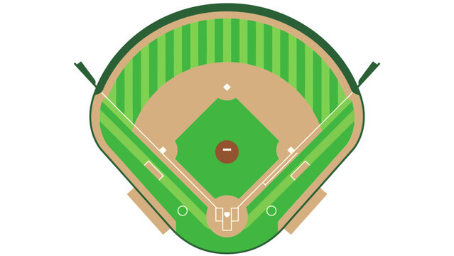 Simple green baseball field vector illustration with white foul lines and home plate