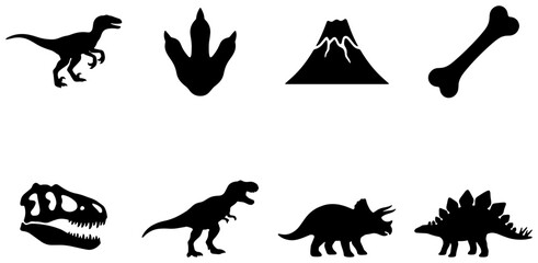 Dinosaur Icons Set, Prehistoric Creatures Vector Graphics, Fossil Collection, Jurassic Era Symbols, Paleontology Elements © MdRakib