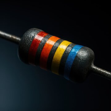 Electronic resistor with metal leads on black background