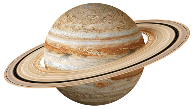 Jupiter planet with wide rings isolated on transparent background PNG element