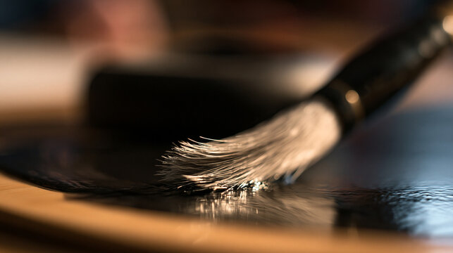 Calligraphy Brush Dipped in Wet Black Ink Close Up