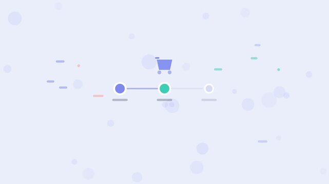 Checkout Cart Funnel animation, periwinkle blue flat design motion graphic, checkout concept, 4K loop